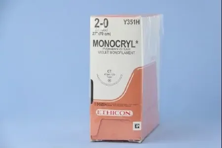 Monocryl – Suture with Needle Absorbable Uncoated Violet Suture Monofilament Poliglecaprone Size 2 – 0 27 Inch Suture 1-Needle 40 mm Length 1/2 Circle Taper Point Needle – Y351H