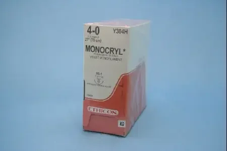 Monocryl – Suture with Needle Absorbable Uncoated Violet Suture Monofilament Poliglecaprone Size 4 – 0 27 Inch Suture 1-Needle 17 mm Length 1/2 Circle Taper Point Needle – Y304H