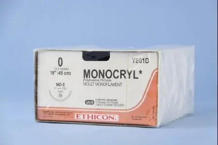 Monocryl – Suture with Needle Absorbable Uncoated Violet Suture Monofilament Poliglecaprone Size 0 18 Inch Suture 1-Needle 31 mm Length 1/2 Circle Taper Point Needle – Y801D