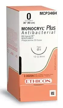 Monocryl Plus – Antibacterial Suture with Needle Absorbable Uncoated Undyed Suture Poliglecaprone 25 with Irgacare MP Antibacterial Suture Size 3 – 0 27 Inch Suture 1-Needle 19 mm Length 3/8 Circle Precision Point – Reverse Cutting Needle – MCP427H
