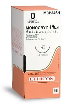 Monocryl Plus – Antibacterial Suture with Needle Absorbable Uncoated Undyed Suture Poliglecaprone 25 with Irgacare MP Antibacterial Suture Size 4 – 0 18 Inch Suture 1-Needle 19 mm Length 3/8 Circle Precision Point – Reverse Cutting Needle – MCP496G