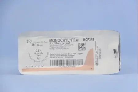 Monocryl Plus – Antibacterial Suture with Needle Absorbable Uncoated Violet Suture Poliglecaprone 25 with Irgacare MP Antibacterial Suture Size 2 – 0 36 Inch Suture 1-Needle 36 mm Length 1/2 Circle Taper Point Needle – MCP345H