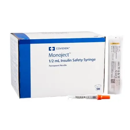 Monoject – Insulin Syringe with Needle 0.5 mL 29 Gauge 1/2 Inch Regular Wall Sliding Safety Needle – 8881511136