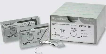MonoPlus – Suture with Needle Absorbable Uncoated Violet Suture Monofilament Polydioxanone Size 3 – 0 70 cm Suture 1-Needle 19 mm Length 3/8 Circle Reverse Cutting Needle – C0024519