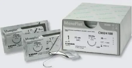 MonoPlus – Suture with Needle Absorbable Uncoated Violet Suture Monofilament Polydioxanone Size 3 – 0 70 cm Suture 1-Needle 37 mm Length 1/2 Circle Round Bodied Needle with Taper Point – C0024055