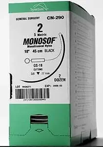 Monosof – Suture with Needle Nonabsorbable Uncoated Black Suture Monofilament Nylon Size 0 40 Inch Suture 1-Needle 90 mm Length 3/8 Circle Conventional Cutting Needle – CN-792