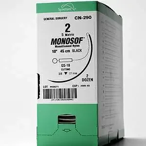 Monosof – Suture with Needle Nonabsorbable Uncoated Black Suture Monofilament Nylon Size 4 – 0 18 Inch Suture 1-Needle 24 mm Length 3/8 Circle Reverse Cutting Needle – SN-5862G