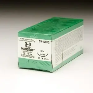 Monosof~Dermalon – Suture with Needle Nonabsorbable Uncoated Black Suture Monofilament Nylon Size 3 – 0 18 Inch Suture 1-Needle 24 mm Length 3/8 Circle Reverse Cutting Needle – SN-663