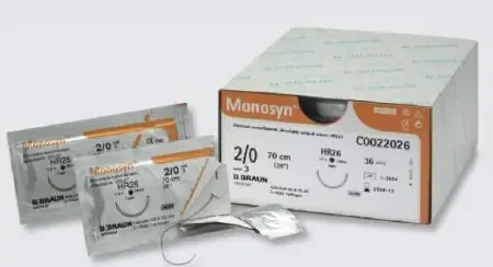 Monosyn – Suture with Needle Absorbable Uncoated Undyed Suture Monofilament Glyconate Size 6 – 0 45 cm Suture 1-Needle 11 mm Length 3/8 Circle Reverse Cutting Needle – C0023642