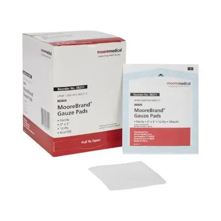 Moorebrand – Gauze Sponge Cotton 12-Ply 3 X 3 Inch Square Sterile – 08251