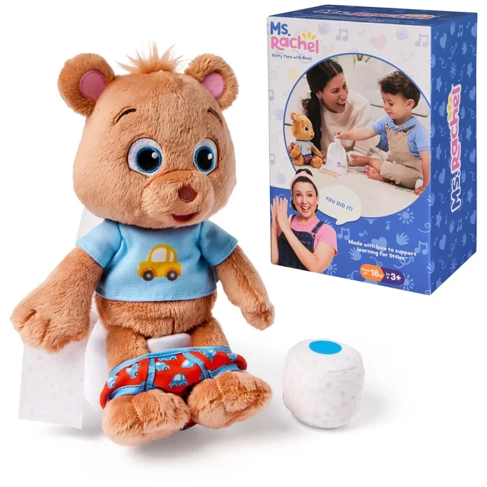 Ms. Rachel Potty Time with Bean, 11” Plush Teddy Bear with Play Toilet & Accessories, Toddler Toys for Girls & Boys for Ages 18 Months to 3+