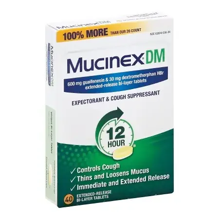 Mucinex DM – Cold and Cough Relief 600 mg – 30 mg Strength Tablet 40 per Box – 29740