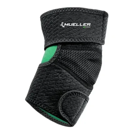 Mueller Green – Elbow Support One Size Fits Most Hook and Loop Strap Closure Elbow 7 to 14 Inch Elbow Circumference Black / Green – 6315