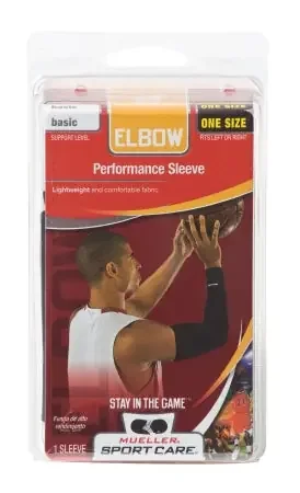 Mueller Performance Sleeve – Elbow Sleeve One Size Fits Most Pull-On Left or Right Elbow 14 to 18 Inch Bicep Circumference Black – 70007