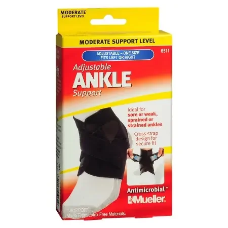 Mueller Sport Care – Ankle Support One Size Fits Most Hook and Loop Strap Closure Male 4-1/2 to 13 / Female 6 to 14-1/2 Left or Right Foot – 6511