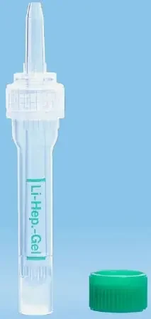 Multivette – Capillary Blood Collection Tube Flat Bottom Lithium Heparin / Separator Gel Additive 8 X 48 mm 600 µL Green Screw Cap Polypropylene Tube – 15.1675.100