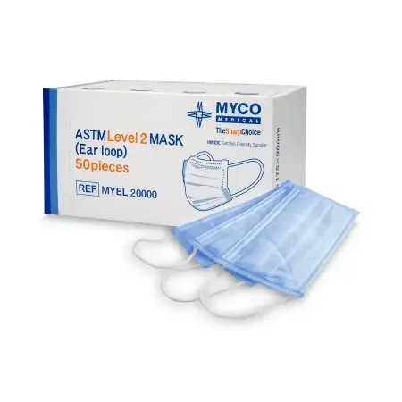Myco Medical Supplies – Procedure Mask Pleated Earloops One Size Fits Most Blue NonSterile ASTM Level 2 – MYEL20000