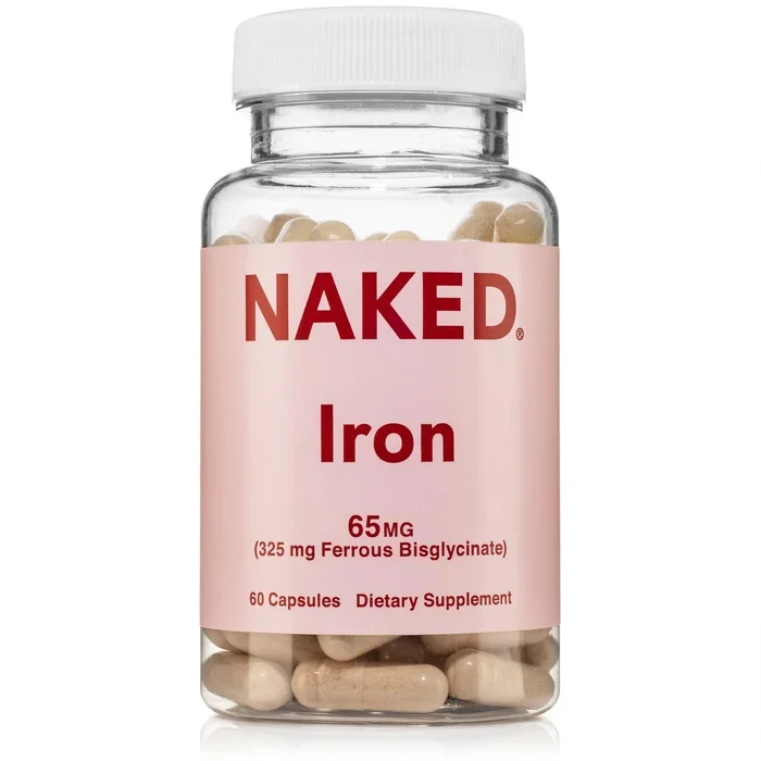Naked Iron 65mg, 325mg Ferrous Bisglycinate – High Potency Iron Supplement for Iron Deficiency, Cellular Energy Support, Promotes Healthy Red Blood Cell Production, Non-GMO, Gluten-Free, 60 Capsules