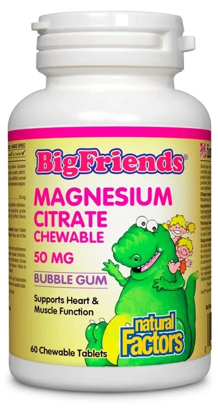 Natural Factors Bigfriends Magnesium Citrate 50 mg Bubble Gum 60 Chewable