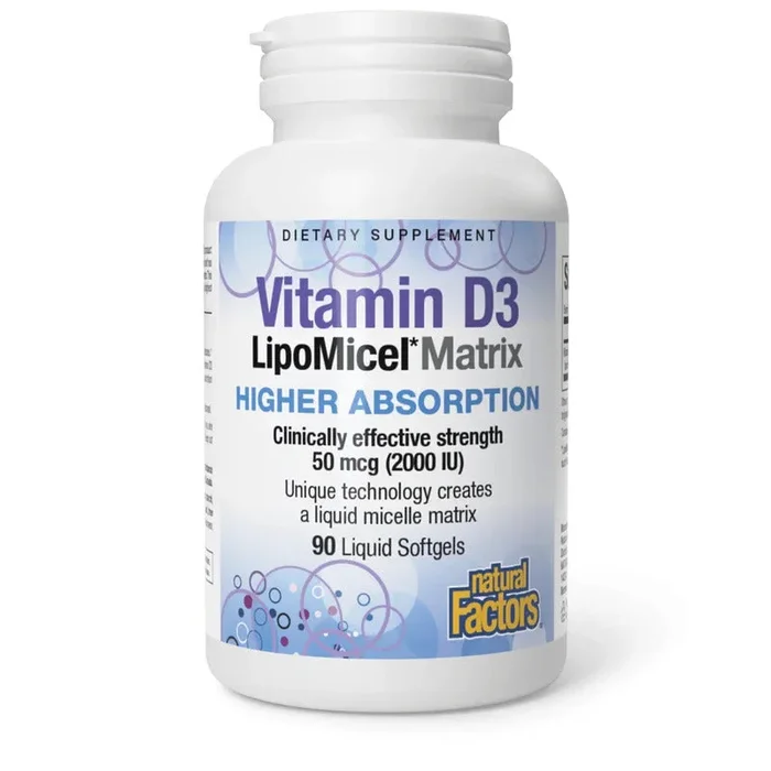 Natural Factors, Vitamin D3 LipoMicel Matrix, 90 Liquid Softgels