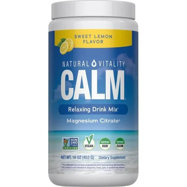 Natural Vitality Calm Relaxing Drink Mix – Magnesium Citrate – Sweet Lemon Flavor 16 oz Powder