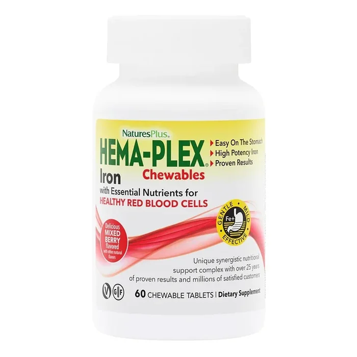Nature’s Plus HEMA-PLEX Iron Mixed Berry 60 Chewable Tablets