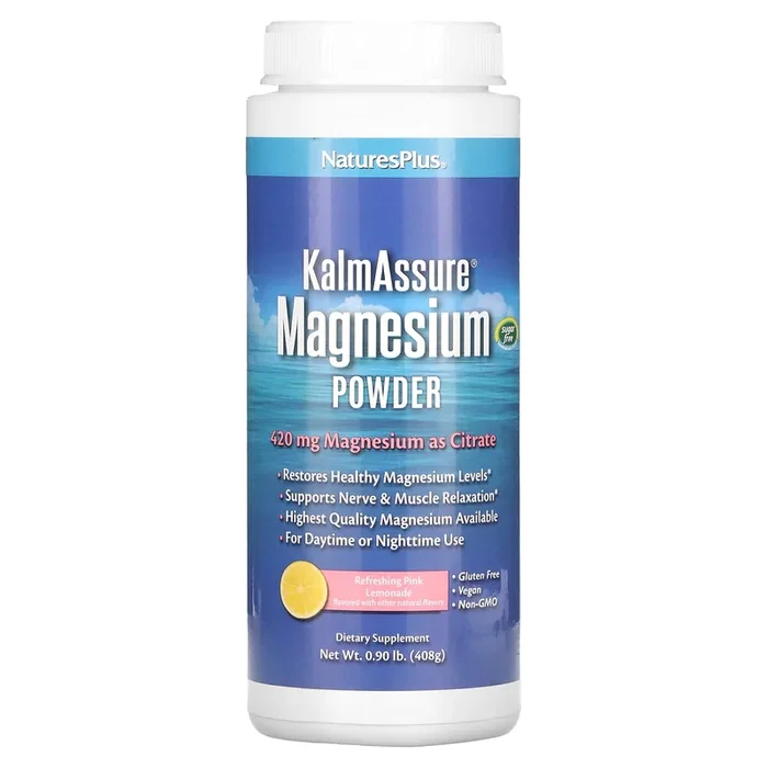 Nature’s Plus, Kalmassure Magnesium Powder, Refreshing Pink Lemon, 14.4 Oz