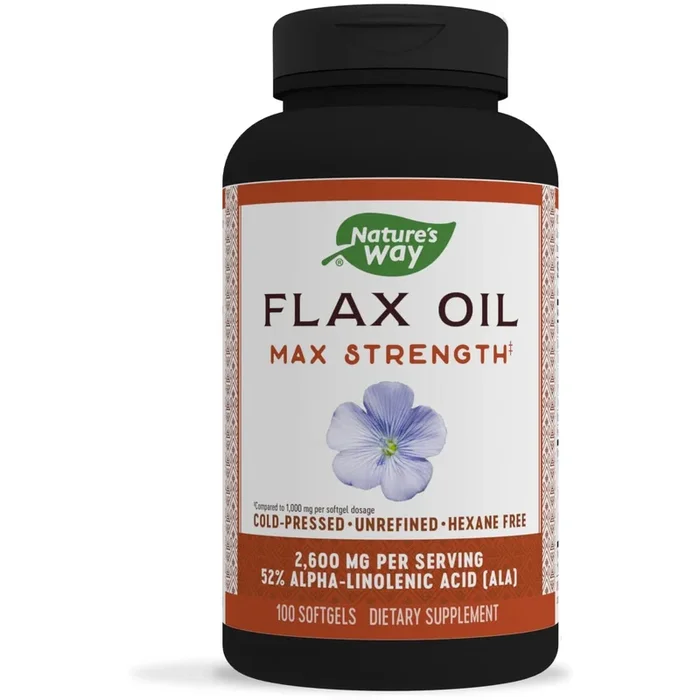 Nature’s Way Flax Oil Max Strength, Cold Pressed and Unrefined, Contains Omega-3 Fatty Acid, 100 Softgels