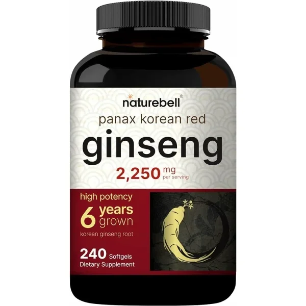 Nature bell Korean Red Panax Ginseng Root 2,250mg Per Serving, 240 Softgels جذور الجنسينج الأحمر الكوري من شركة ناتشورال بيل بتركيز 2250 مجم لكل جرعة , 240 كبسولة