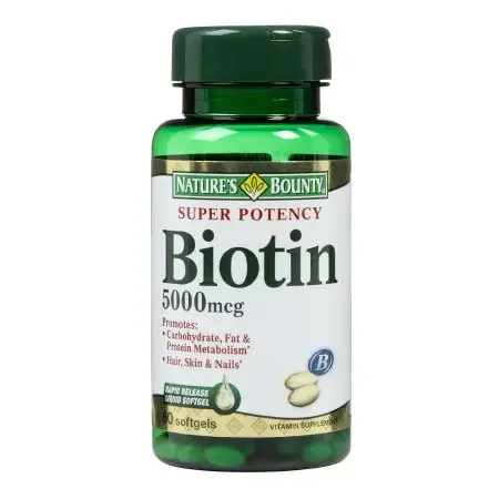 Nature‘s Bounty – Biotin Supplement Vitamin B7 5000 mcg Strength Softgel 60 per Bottle – 74312134302