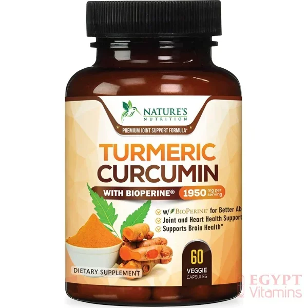 Nature’s Nutrition Turmeric Curcumin with BioPerine 95% Curcuminoids 1950mg with Black Pepper – 60 Capsulesكركم بتركيز 95% مع الفلفل الأسود و البيوبيرن – 60 كبسولة