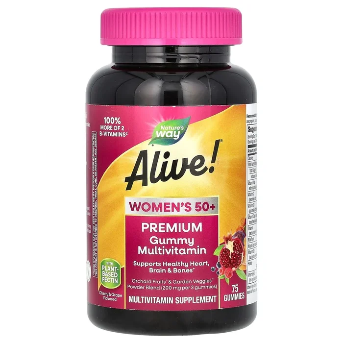 Nature’s Way, Alive! Women’s 50+ Premium Gummies Multivitamin, Cherry & Grape, 75 Gummies