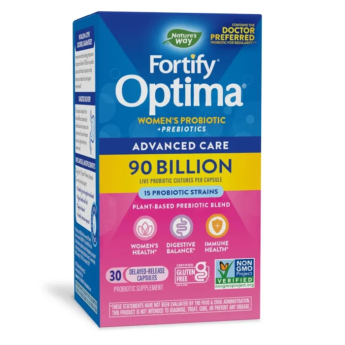 Nature?s Way Fortify Optima Women?s Daily Probiotic, 90 Billion, 15 Strains, Prebiotic, 30 Capsules