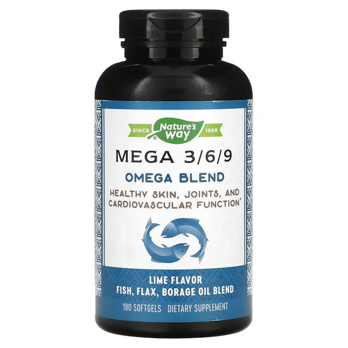 Nature’s Way, Mega 3/6/9 Omega Blend Lime Flavor, 180 Softgels