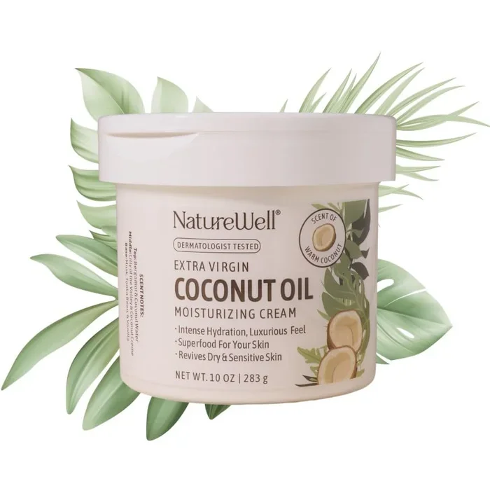 NATURE WELL Hydrate & Soften Coconut Oil Moisturizing Cream for Face, Body, & Hands, Non-Greasy, Intense Hydration & Luxurious Feel, Revives Dry & Sensitive Skin, Superfood for Your Skin, 10 Oz