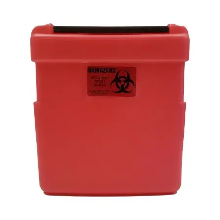 Nesar Systems – Replacement Radioactive Sharps Container 8-1/2 L X 4 D X 9 H Inch 1 Gallon Red Base / Black Lid Horizontal Entry Snap On Lid – 600R