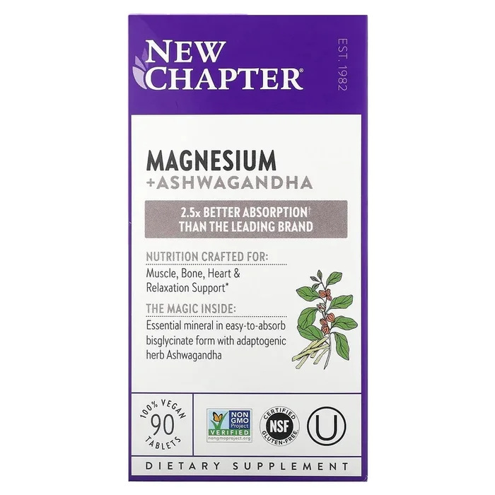 New Chapter, Magnesium + Ashwagandha, 90 Vegan Tablets
