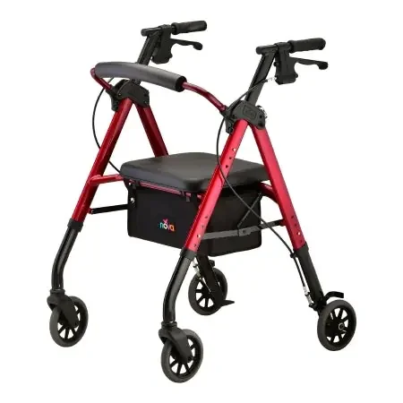 NEW STAR 6 – 4 Wheel Rollator Red Adjustable Height / Folding Aluminum Frame – 4286RD