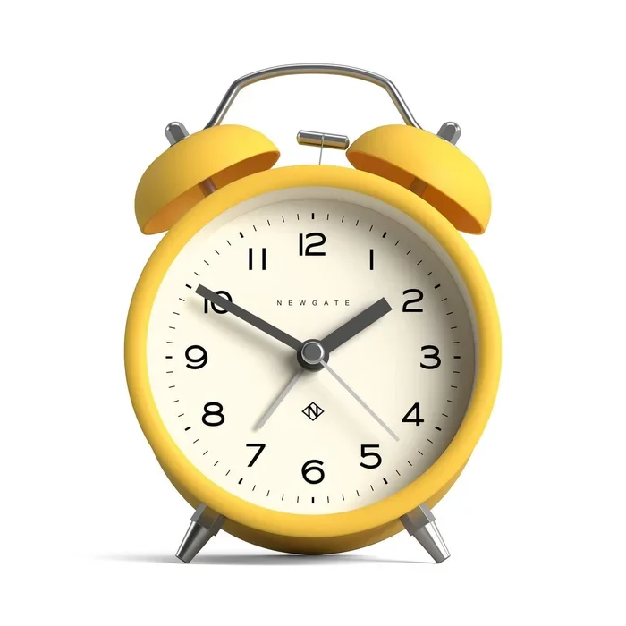 NEWGATE® Charlie Bell Echo Alarm Clock | Modern take on Classic Twin Bell Clock | Yellow | Easy to Read Numbers | Ideal for Bedside, Desk or Shelf | Modern Retro Bedroom & Office Accessory
