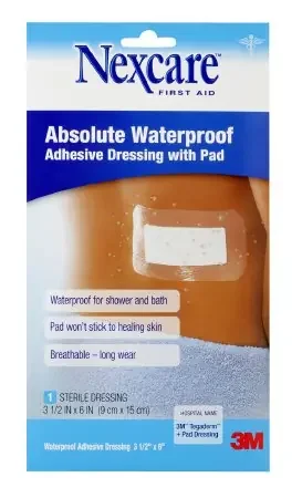 Nexcare Absolute Waterproof – Adhesive Dressing 3-1/2 X 6 Inch Plastic Rectangle Clear Sterile – W3589