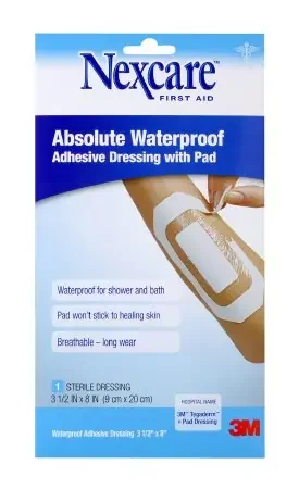 Nexcare Absolute Waterproof – Adhesive Dressing 6 X 8 Inch Plastic Rectangle Tan Sterile – W3590