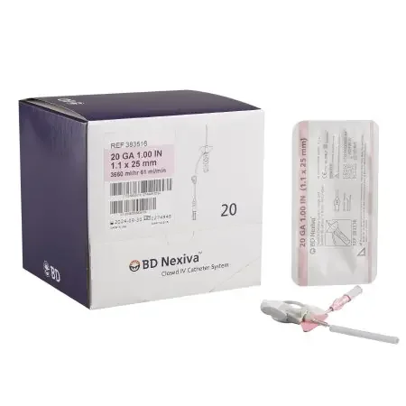 Nexiva – Closed IV Catheter 20 Gauge 1 Inch Sliding Safety Needle – 383516