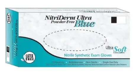 NitriDerm Ultra Blue – Exam Glove Large NonSterile Nitrile Standard Cuff Length Fully Textured Light Blue Chemo Tested – 157300