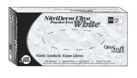 NitriDerm Ultra White – Exam Glove Large NonSterile Nitrile Standard Cuff Length Fully Textured White Not Chemo Approved – 167300