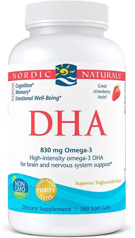 Nordic Naturals DHA, Strawberry – 180 Soft Gels – 830 mg Omega-3