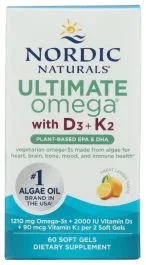 Nordic Naturals Plant Based Ultimate Omega with D3 + K2–60 Softgels