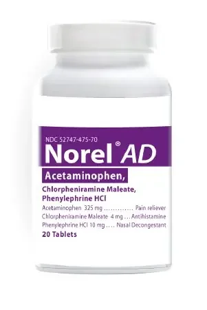 Norel AD – Cold and Sinus Relief 325 mg – 5 mg Strength Tablet 20 per Box – 52747047570