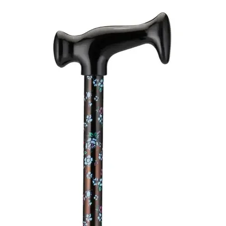 Nova Ortho-Med – T-Handle Cane Aluminum 28 to 39 Inch Height Flowers on Black Print – 2025