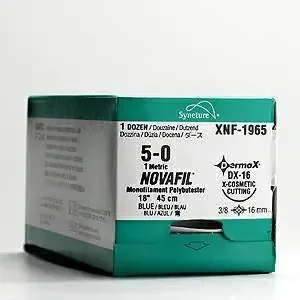 Novafil – Suture with Needle Nonabsorbable Uncoated Blue Suture Monofilament Polybutester Size 5 – 0 12 Inch Suture Double-Armed 8 mm Length 1/4 Circle Spatula Needle – PB-6723K