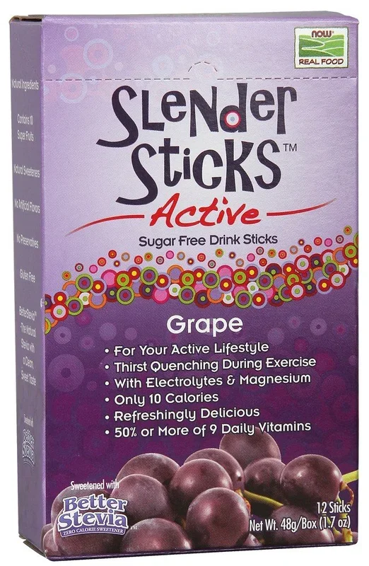 Now Foods Grape Slender Sticks Active Sugar Free Grape 12 (1.7 oz ea) Stick